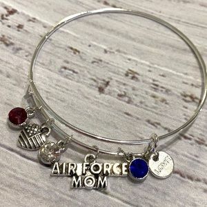 US Air Force Mom Bangle Bracelet Military Charms Crystal Stones